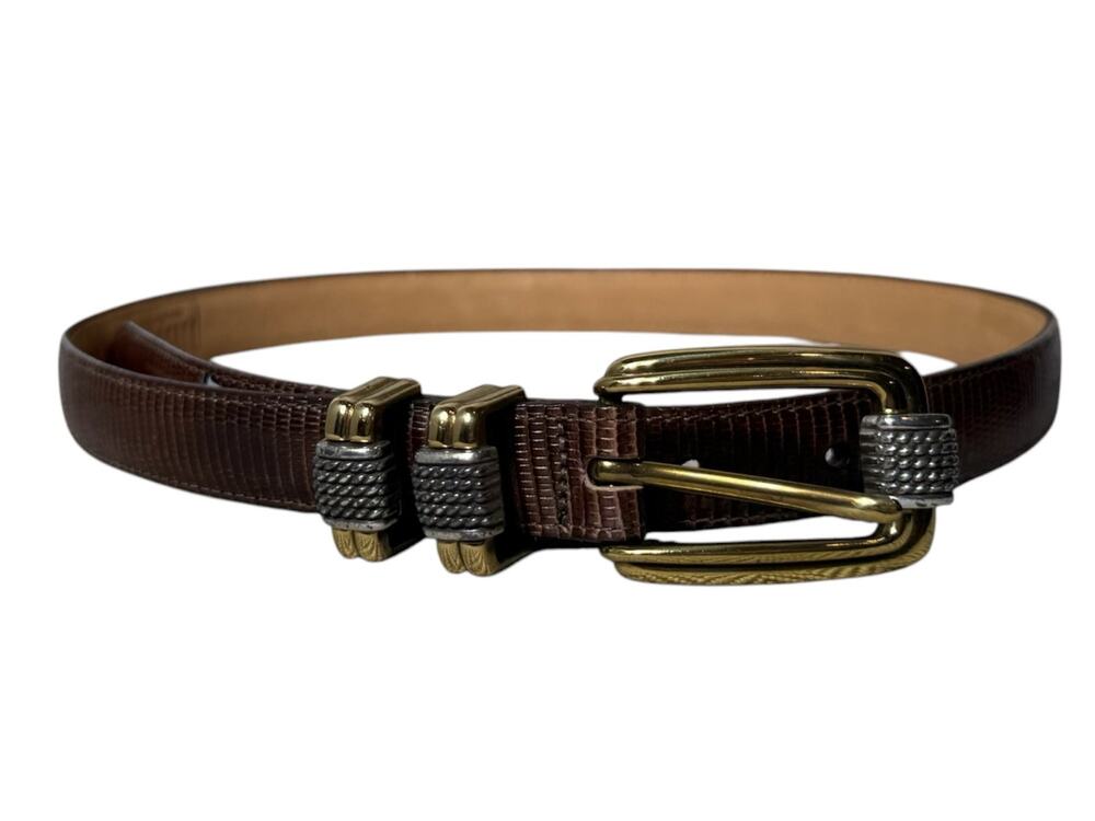Vtg 90s Brighton Equestrian Old Money Brown Snake Embossed Leather Belt S 28